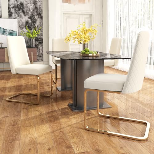 MURUL Luxuriöse Samt-Esszimmerstühle 4er-Set, Diamant-Design, Metallbeine, Beige (4) von MURUL