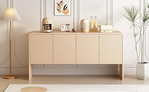 MURUL Minimalistischer Stil Großer Stauraum Sideboard mit 4 Türen und Rückstoßvorrichtung für Wohnzimmer und Eingangsbereich (Aprikosencreme) von MURUL