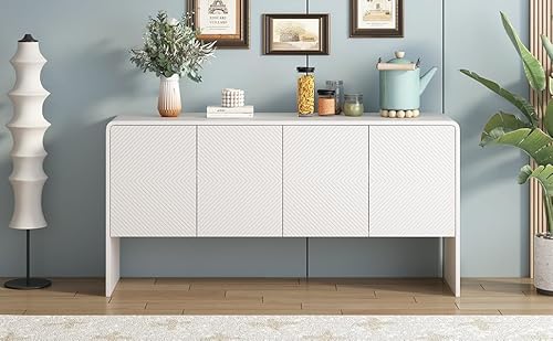 MURUL Minimalistischer Stil Großer Stauraum Sideboard mit 4 Türen und Rückstoßvorrichtung für Wohnzimmer und Eingangsbereich (Weiß) von MURUL