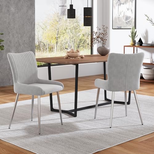 MURUL Samt-Esszimmerstuhl, 2er-Set, luxuriös, Wohnzimmer, Schlafzimmer, Lounge-Stuhl mit Vier Silberne Metallstützbeinen, Lendenwirbelstütze von MURUL