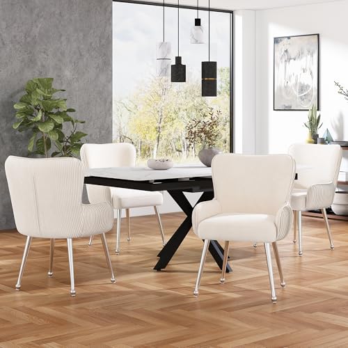 MURUL Samt-Esszimmerstuhl, 2er-Set, luxuriös, Wohnzimmer, Schlafzimmer, Lounge-Stuhl mit Vier Silberne Metallstützbeinen, Mit Armlehnen und verstellbaren Füßen, Lendenwirbelstütze von MURUL