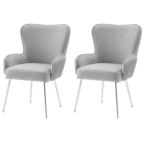MURUL Samt-Esszimmerstuhl, 2er-Set, luxuriös, Wohnzimmer, Schlafzimmer, Lounge-Stuhl mit Vier Silberne Metallstützbeinen, Mit Armlehnen und verstellbaren Füßen, Lendenwirbelstütze von MURUL