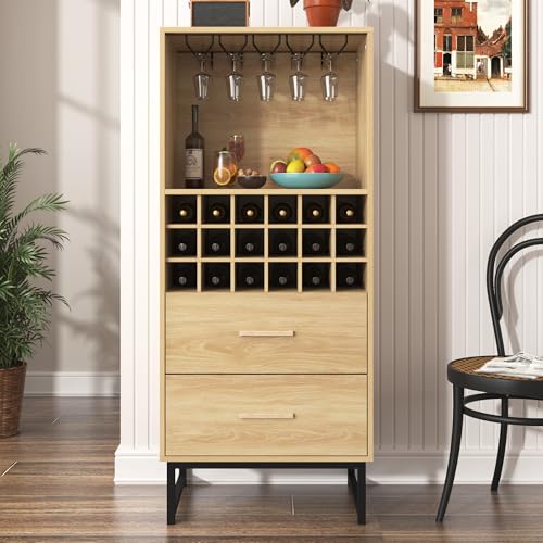 MURUL Sideboard, Stilvoller Weinschrank mit Zwei Schubladen, 18 Fächern und Gläserhalterung – Mattschwarze Metallfüße – Perfekt für Weinliebhaber von MURUL