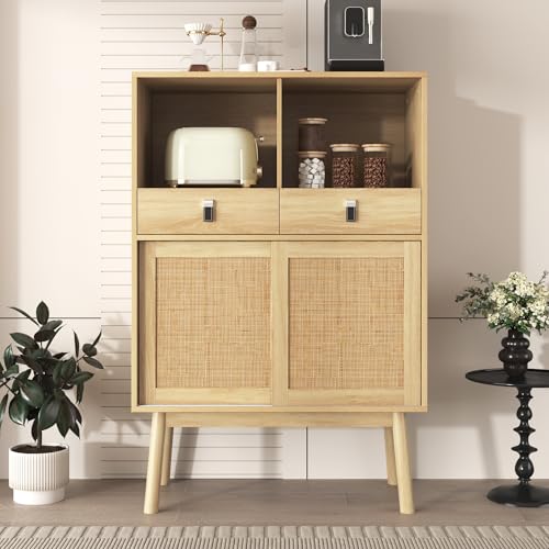 MURUL Sideboard 80x39,5x120 cm, Türen mit Echtem Rattangeflecht, Zwei Schubladen, Zwei Türen und Zwei Offene Fächer, 28 cm Hohe Tischbeine MURUL Sideboard 80x39,5x120 cm, Türen mit Echtem Rattangeflecht, Zwei Schubladen, Zwei Türen und Zwei Offene Fächer, 28 cm Hohe Tischbeine von MURUL