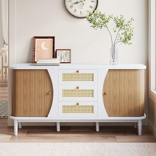 MURUL Sideboard Rattankommode Kommode mit Schiebetüren verstellbaren Einlegeböden gewölbter Platte von MURUL