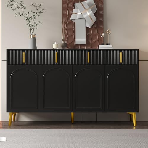 MURUL Sideboard mit goldenen Griffen und Beinen, 4 Türen, 4 Schubladen, mit herausnehmbarem Laminat, geeignet für Wohn- und Esszimmer, 140 * 38 * 82 cm. MURUL Sideboard mit goldenen Griffen und Beinen, 4 Türen, 4 Schubladen, mit herausnehmbarem Laminat, geeignet für Wohn- und Esszimmer, 140 * 38 * 82 cm. von MURUL