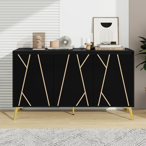 Moderner Stil, einzigartige Linie, Sideboard, 3-türig, grifflos, für Esszimmer, Wohnzimmer, Küche, Buffetschrank (Schwarz) von MURUL