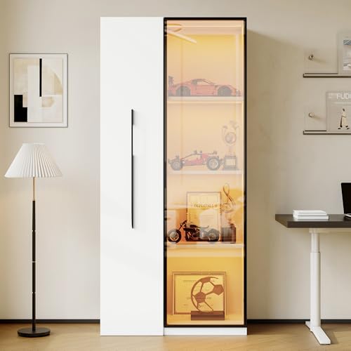 Multifunktionsschrank Mit Türen Aus Gehärtetem Glas, 160 cm Hoch, Aluminium Türrahmen, Seitliche Schublade, Mit Rollen Und LED-Beleuchtung von MURUL
