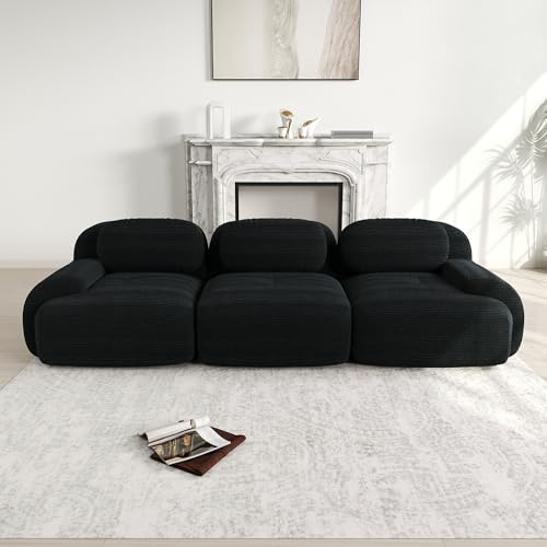 Premium-Cordstoff 3-Sitzer-Sofa, modular kombinierbar, rutschfest, ohne Montage, ergonomische Armlehnen und hochelastische Polsterung für Wohnzimmer und Schlafzimmer, Black von MURUL