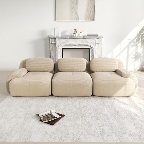 Premium-Cordstoff 3-Sitzer-Sofa modular kombinierbar rutschfest ohne Montage ergonomische Armlehnen hochelastische Polsterung für Wohnzimmer Schlafzimmer Beige von MURUL