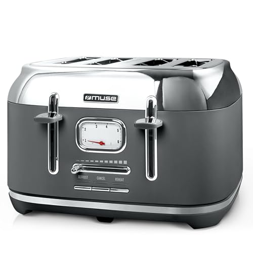 Muse Edelstahl-Toaster im grauen Retro Design, analoge Anzeige, beleuchtete Tasten, 6 Bräunungsstufen, 4 Scheiben, MS-131 DG, Vintage Look, mit Krümelschublade Muse Edelstahl-Toaster im grauen Retro Design, analoge Anzeige, beleuchtete Tasten, 6 Bräunungsstufen, 4 Scheiben, MS-131 DG, Vintage Look, mit Krümelschublade von MUSE