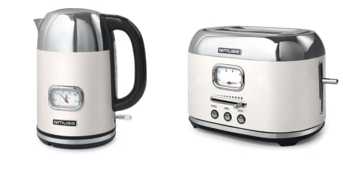 Muse Wasserkocher und Toaster Set, 2er Frühstücks-Set mit Retro Wasserkocher und 2 Scheiben Toaster mit analoger Anzeige, beige und Edelstahl Muse Wasserkocher und Toaster Set, 2er Frühstücks-Set mit Retro Wasserkocher und 2 Scheiben Toaster mit analoger Anzeige, beige und Edelstahl von MUSE