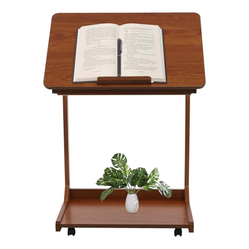 MUSESPANI C-förmiger Tisch für Couch, C-Tisch mit Rädern, Holz Couchtisch Einstellbarer Desktop für Wohnzimmer, Schlafzimmer mit natürlicher Farbe (Walnuss-farbig) von MUSESPANI
