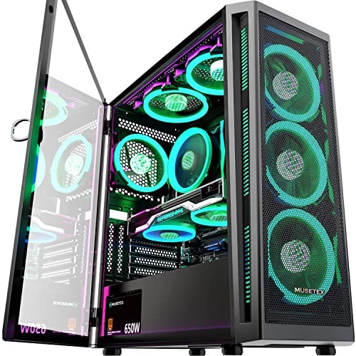 MUSETEX ATX PC-Gehäuse Vorinstallation von 6 PWM ARGB-Lüftern, Mid-Tower-Gaming-Gehäuse mit zu öffnender Seitenwand aus gehärtetem Glas, Mesh-Computergehäuse, TW8 MUSETEX ATX PC-Gehäuse Vorinstallation von 6 PWM ARGB-Lüftern, Mid-Tower-Gaming-Gehäuse mit zu öffnender Seitenwand aus gehärtetem Glas, Mesh-Computergehäuse, TW8 von MUSETEX