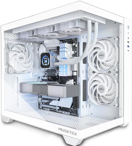MUSETEX PC Gehäuse ATX,360MM Rad-Unterstützung, Typ-C Gaming PC CASE, 270° Full View Tempered Glass Mid Tower PC-Gehäuse 3 Non-LED-Lüfter vorinstalliert,reinweißes ATX Computer Gehäuse, Y6 MUSETEX PC Gehäuse ATX,360MM Rad-Unterstützung, Typ-C Gaming PC CASE, 270° Full View Tempered Glass Mid Tower PC-Gehäuse 3 Non-LED-Lüfter vorinstalliert,reinweißes ATX Computer Gehäuse, Y6 von MUSETEX