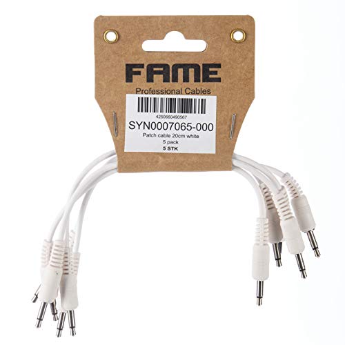 MUSIC STORE Eurorack Patchkabel 20cm, Modulare Synthesizer Kabel, 5 Stück, Weiß, PVC Ummantelung, 3,5mm Mono-Klinkenstecker von MUSIC STORE