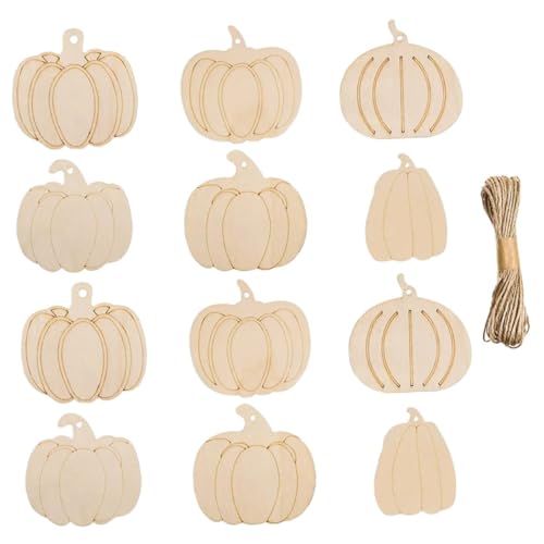 MUSISALY 12 Stück Teiliges Holz Türschild mit Ausgesägten Kürbis Motiven Herbstliche Wand und Türdekoration für Erntedankfest Halloween Rustikale DIY Deko Wetterfest für Innen und Außen von MUSISALY