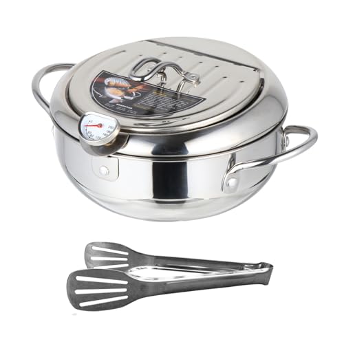 MUSISALY Edelstahl Fritteuse mit Temperaturregelung Tiefer Frittiertopf für Gas Elektroherde Vielseitige Antihaft-pfanne zum Frittieren von Tempura und Anderen Speisen von MUSISALY