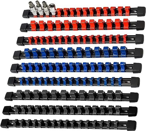 MUSLONG 9-teiliger Socket Organizer, 1/2 Zoll, 3/8 Zoll und 1/4 Zoll Steckschlüssel Halter Organizer, robuste Steckschlüssel Racks Schienenhalter, der beste Werkzeug Organizer in der Garage von MUSLONG