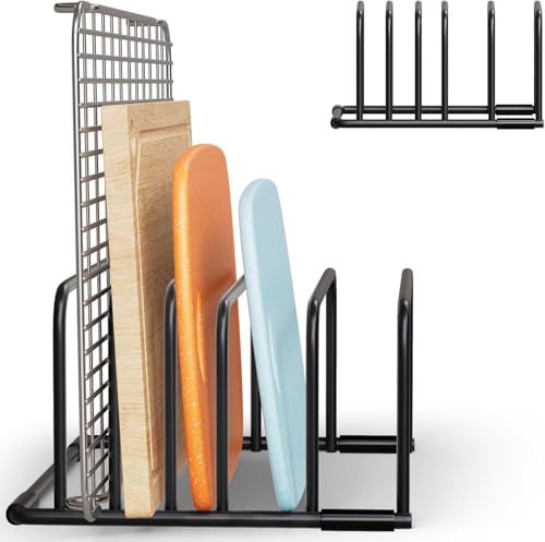 MUSLONG Schneidebrett Rack Schneidebrettständer Schwarz Schneidebrett Halter Ständer Schneidebrett Halterung Topfdeckelhalter Schneidebrett Organizer Ständer Topfpfannendeckel Halter für Küche von MUSLONG