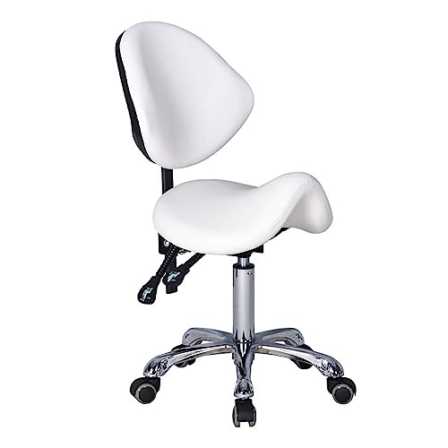 MUSNOW Sattelstuhl Weißer Ergonomischer Sattelstuhl für Klinik/Büro, Hochleistungs -Tattoo -Schönheitssalon Sattelhocker mit Rücken, Professioneller Sattelsitz Rollinghocker von MUSNOW