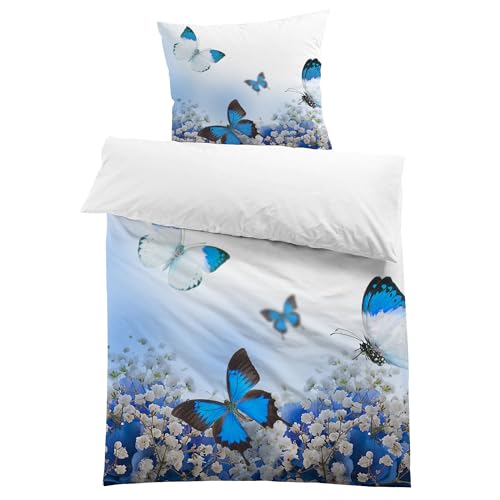 MUSOLEI Bettwäsche 135x200 Blumen Bettwäsche Set für Mädchen Mikrofaser-Polyester 3D Druck Blaue Schmetterling Bettbezug 135x200 und 1 Kissenbezug 80X80cm, Schmetterling 04 von MUSOLEI