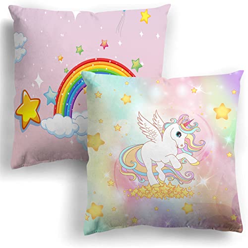 MUSOLEI Einhorn Kissenbezug 45X45cm 2er Kinder Samt Kissenbezug Regenbogen Einhorn Deko Kissenhülle Plüsch SofaKissenbezug mit Reißverschluss Kissenbezüge Mädchen, Einhorn C von MUSOLEI