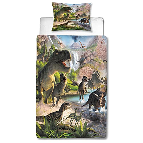 MUSOLEI Bettbezug, 140 x 200 cm, Motiv Dinosaurier, 3D-Druck, Kinderbettwäsche für Einzelbett aus Mikrofaser mit Reißverschluss mit Kissenbezug (65 x 65 cm) von MUSOLEI