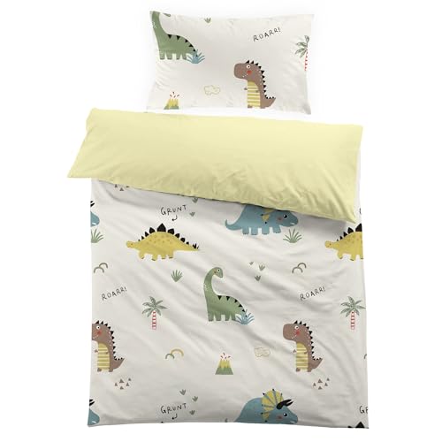 MUSOLEI Dinosauri Bettbezug für Einzelbett, 2 Stück: Bettbezug 135 x 200 cm und 1 Kissenbezug 50 x 80 cm, Polyester-Bettbezug für Einzelbett von MUSOLEI