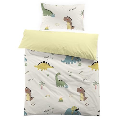 MUSOLEI Dinosauri Bettbezug für Einzelbett, 2 Stück: Bettbezug 150 x 200 cm und 1 Kissenbezug 50 x 80 cm, Polyester-Bettbezug für Einzelbett von MUSOLEI