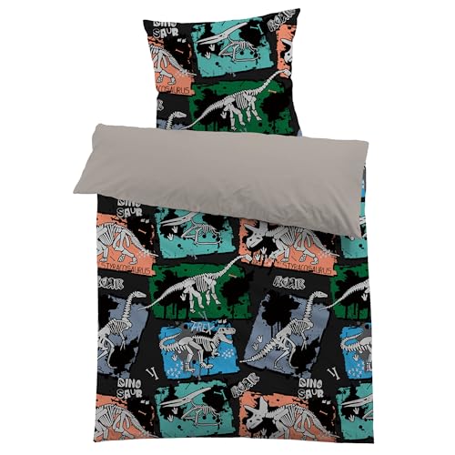 MUSOLEI Dinosaurier Bettwäsche 135x200 Jungen Dino Kinderbettwäsche Jurassic Teenager Jugendliche Mikrofaser 3D-Druck Fossil Skelett Bettbezug mit 1 Kissenbezug 80x80cm Geschenk von MUSOLEI