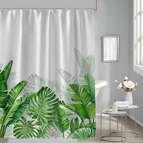 MUSOLEI Duschvorhänge 180X180 Grün Blätter Duschvorhang 3D-Druck Baltt Botanisch Natur Badewanne-Vorhang Anti-Schimmel Wasserabweisende Duschvorhänge mit Ringen waschbare Badezimmer-Vorhänge, grün von MUSOLEI