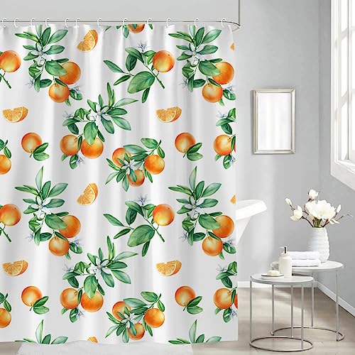 MUSOLEI Duschvorhänge 180X180 Obst Orange Duschvorhang 3D-Druck Badewanne-Vorhang Anti-Schimmel Wasserabweisende Duschvorhänge mit Ringen waschbare Badezimmer-Vorhänge, Orange von MUSOLEI