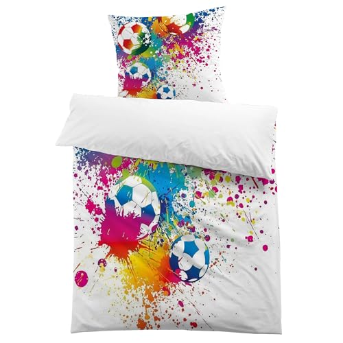 MUSOLEI Fussball Bettwäsche 135x200 Jungen Mikrofaser-Polyester 3D Druck Kinderbettwäsche für Jungen Bettbezug und 1 Kissenbezug 80x80cm für Kinder bunt von MUSOLEI