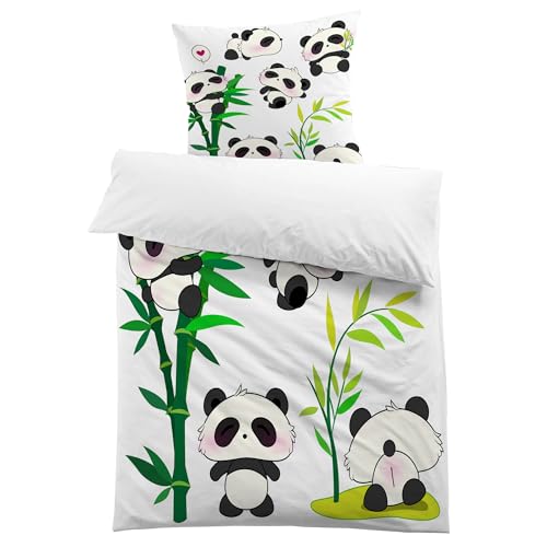 MUSOLEI Panda Bettwäsche 135x 200cm Mädchen Kinderbettwäsche Mikrofaser-Polyester 3D-Druck Panda Bettwäsche-Set Bettbezug 135x 200 mit 1 Kissenbezug 80 x 80 cm Geschenk für Geburtstag Weihnachten von MUSOLEI