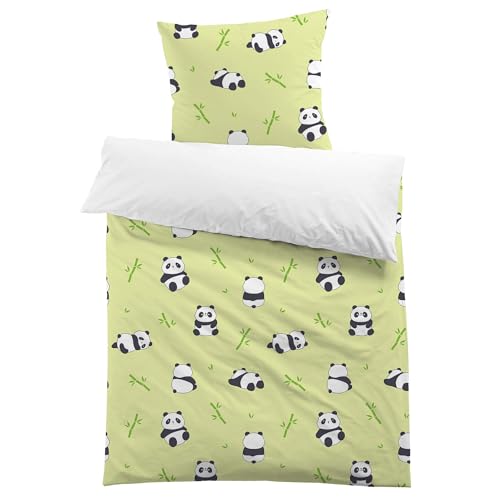 MUSOLEI Panda Bettwäsche 135x200 Mädchen Kinderbettwäsche Mikrofaser 3D Panda Bettwäsche-Set Kinder Bettbezug 135x200 mit 1 Kissenbezug 80x80cm Geschenk für Kinderzimmer Einzelbett, Panda Grün von MUSOLEI