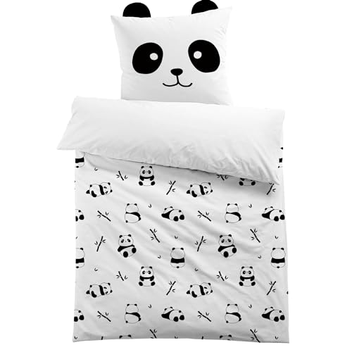 MUSOLEI Panda Bettwäsche 135x200 Mädchen Kinderbettwäsche Mikrofaser 3D Panda Bettwäsche-Set Kinder Bettbezug 135x200 mit 1 Kissenbezug 80x80cm Geschenk für Kinderzimmer Einzelbett, Panda mit Ohren von MUSOLEI