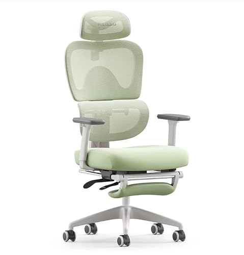 MUSSO E600SE Ergonomischer Bürostuhl, 3-stufig verstellbare Lendenwirbelsäule 3D-verstellbare Armlehne & Kopfstütze mit Fußstütze, maßgeschneidert für Frauen Wirbelsäulenschutz Sitzen (Green) von MUSSO