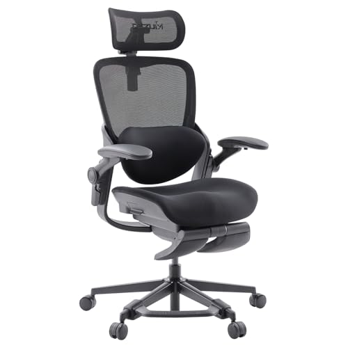 MUSSO E80 MUSE Ergonomischer Bürostuhl für Frauen - 135° Neigung, 3D-Lendenwirbelsäule & 4D-Kopfstütze, verstellbare Armlehnen/Sitz/Höhe, einziehbare Fußstütze, Schreibtischstuhl (schwarz) von MUSSO