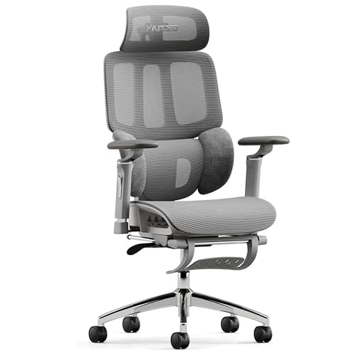 MUSSO H80 Pro Ergonomischer Bürostuhl, Mesh Schreibtischstuhl Mit 3-Zonen Dynamischer Lendenwirbelstütze 4D Verstellbare Armlehne 5-stufig Verstellbare Rückenlehne Bürostuhl Fußablage von MUSSO