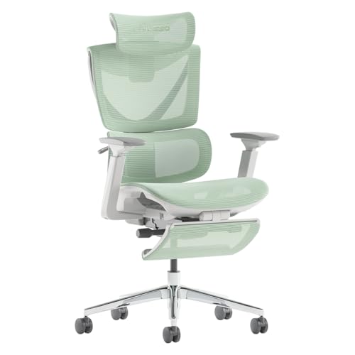 MUSSO V900 Ergonomischer Bürostuhl mit 3D-Kopfstütze, Mesh-Rückenlehne & 4D-Armlehnen – Höhenverstellbar mit Fußstütze und Lendenstütze für Büro/Homeoffice (Grün) von MUSSO