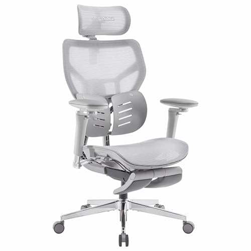 MUSSO X700 Ergonomischer Bürostuhl Mit GlideTrack-Lendenstütze, 6D-Armlehnen, 4D-Kopfstütze, Sitzgleitfläche & Fußstütze – Intelligenter Komfort für Arbeit, Studium & Gaming (Hellgrau) von MUSSO