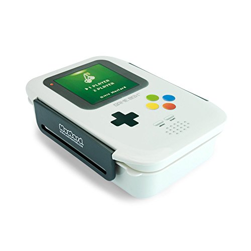 MUSTARD - Retro Gamer Lunch Box I Brotdose aus Plastik mit Besteck I mit Trennwand I Bento Box I witzige Dose für Pausenbrot I lustige Geschenkidee für Schüler I Lunchbox I Retro Gamer - Grau von MUSTARD