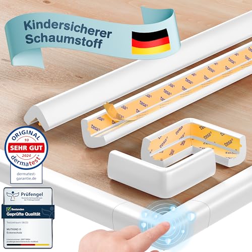 MUTKIND Eckenschutz Baby - (12 STK. mit Kleber von TESA) Kantenschutz Baby - Extra starker Halt - Baby Kantenschutz Selbstklebend - Eckenschutz Transparent - Eckschutzkanten (Hellweiß) von MUTKIND