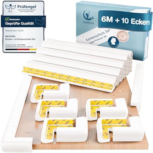 MUTKIND Kantenschutz Baby (6 Meter mit Kleber von TESA) - Extra starker Halt - Eckenschutz Kantenschutz Selbstklebend mit vorinstalliertem Klebetape - inkl. 10x Eckenschutz Baby - Weiß MUTKIND Kantenschutz Baby (6 Meter mit Kleber von TESA) - Extra starker Halt - Eckenschutz Kantenschutz Selbstklebend mit vorinstalliertem Klebetape - inkl. 10x Eckenschutz Baby - Weiß von MUTKIND