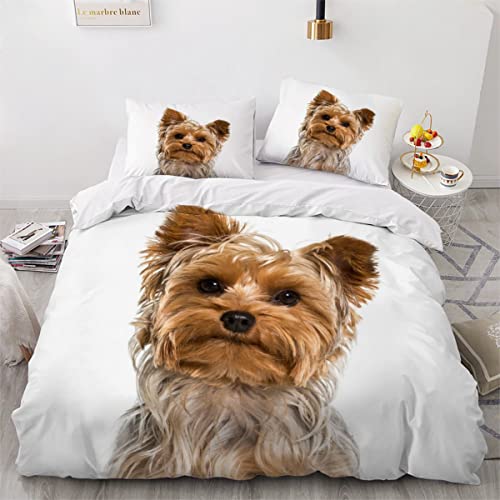 MUTONI Kinderbettwäsche 135x200 cm Yorkshire Terrier Bettwäsche 3 Teilig Süß Hund Tier Bettbezüge Weich Mikrofaser Bettwäsche-Sets für Kinder Mit Reißverschluss 2 Kissenbezug von MUTONI