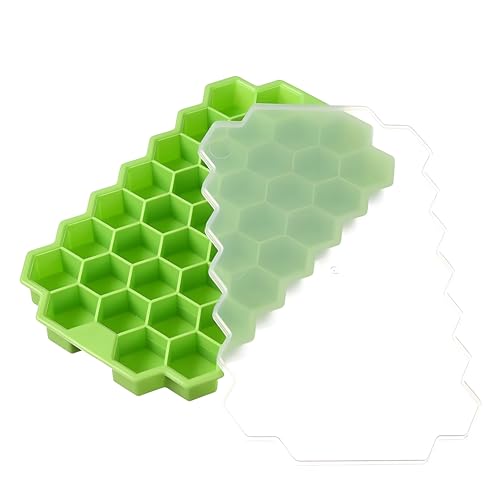 MUTORE 37 Würfel Eis Trays Silikon Flexible，Eiswürfelform Silikon Mit Deckelm，Platzsparend und stapelbar Ice Tray Ice Cube für Gefrierschrank, Whisky, Cocktail und Getränk,1 Stück, GRÜN von MUTORE