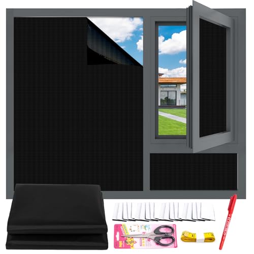 Fenster Verdunkelung - 300x145cm, MUTOUHE verdunklungsfolie für Fenster Verdunklungsrollo ohne Bohren, 100% Verdunklungsstoff Dachfenster Sonnenschutz Innen Rollo für Urlaub von MUTOUHE