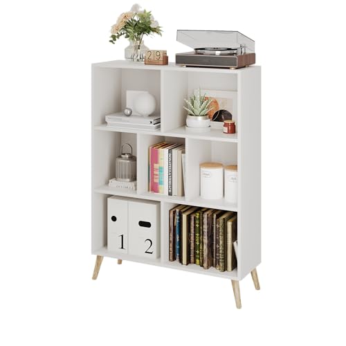 MUTUN Bücherschrank, Bücherregal mit 7 Fächern, Raumtrenner Regal, Würfelregal Weiß, Aktenregal, Stufenregal, Regalschrank, Manga Regal, Bücherregal Kinder, Weiß von MUTUN