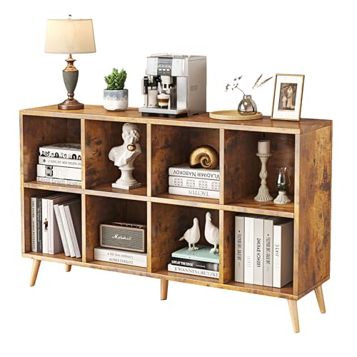 MUTUN 8-Cube Bücherregal 2 Tier mit Beinen, 47“ Holz Bücherregale Storage Organizer Würfelregal, Freistehendes Offenes Stufenregal für Schlafzimmer Wohnzimmer Büro, Rustikales Brown von MUTUN
